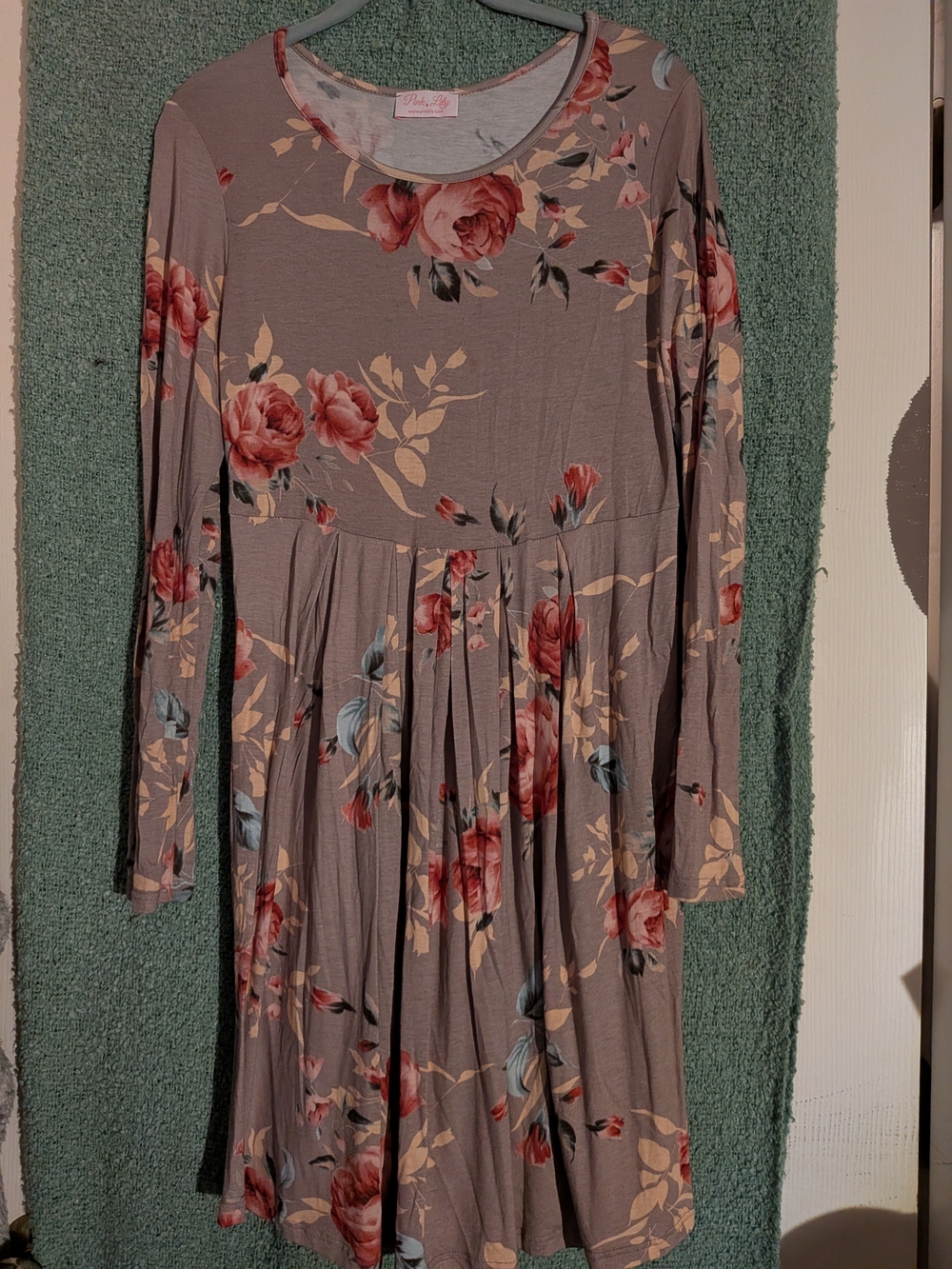 Pink Lily Mauve Floral Long-Sleeve Swing Dress